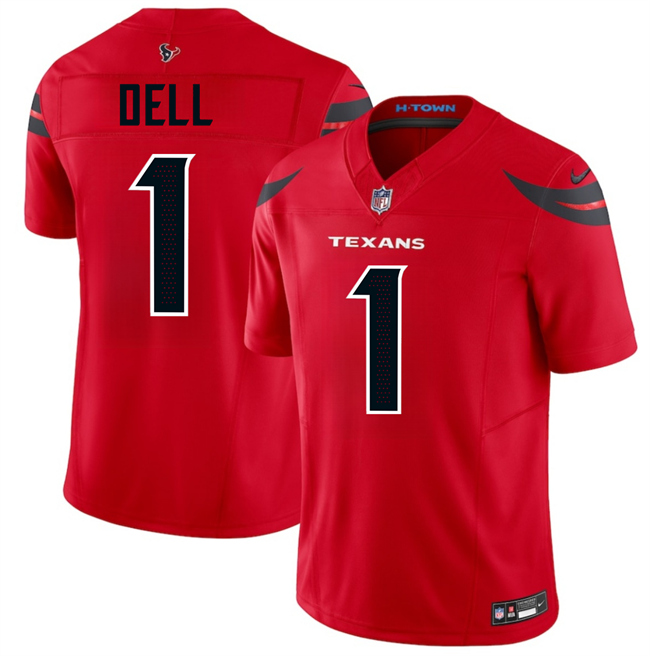Men's Houston Texans #1 Tank Dell Red 2024 Alternate Vapor F.U.S.E. Limited Stitched Jersey